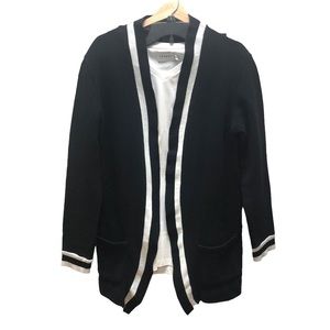 ZARA MAN Knit Open Front Cardigan Black with White Stripe Sz L